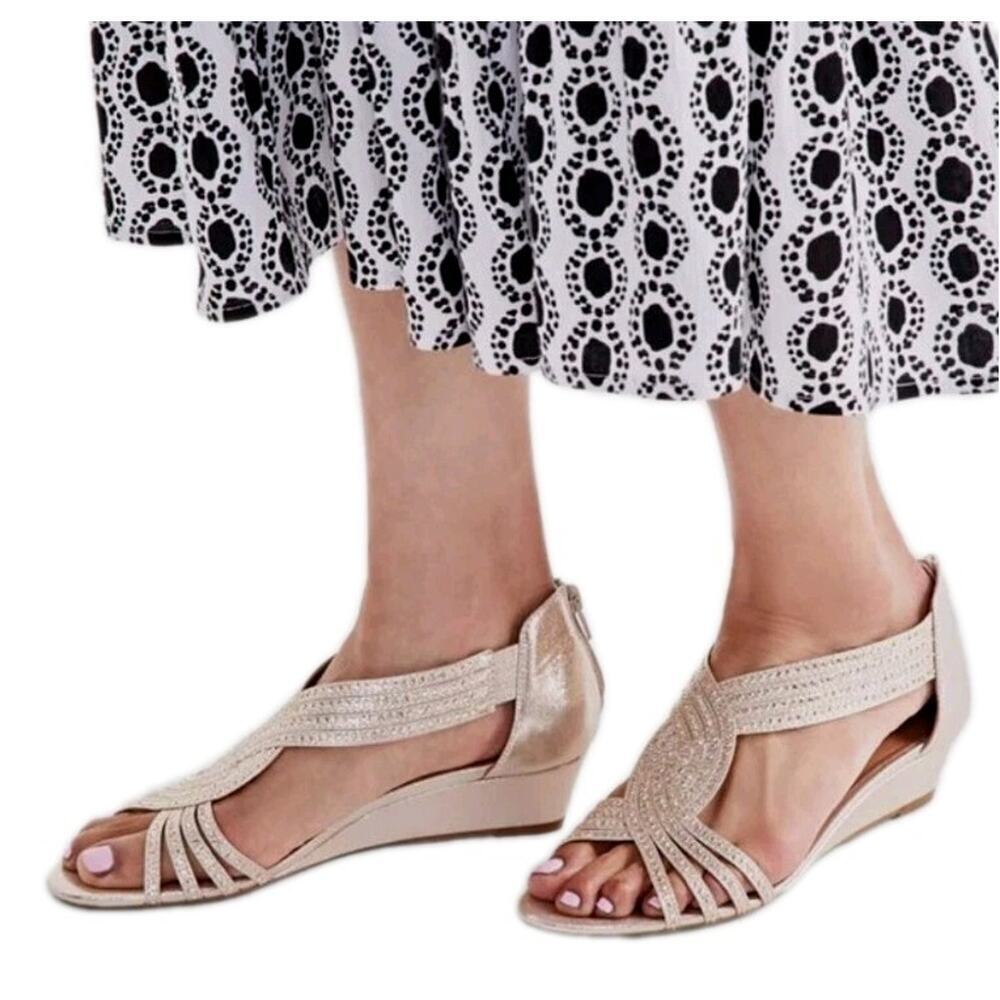 Charter Club~Size 12M~Ginifur Embellished Zipper Wedge Sandals Shoes Yellow NWOB